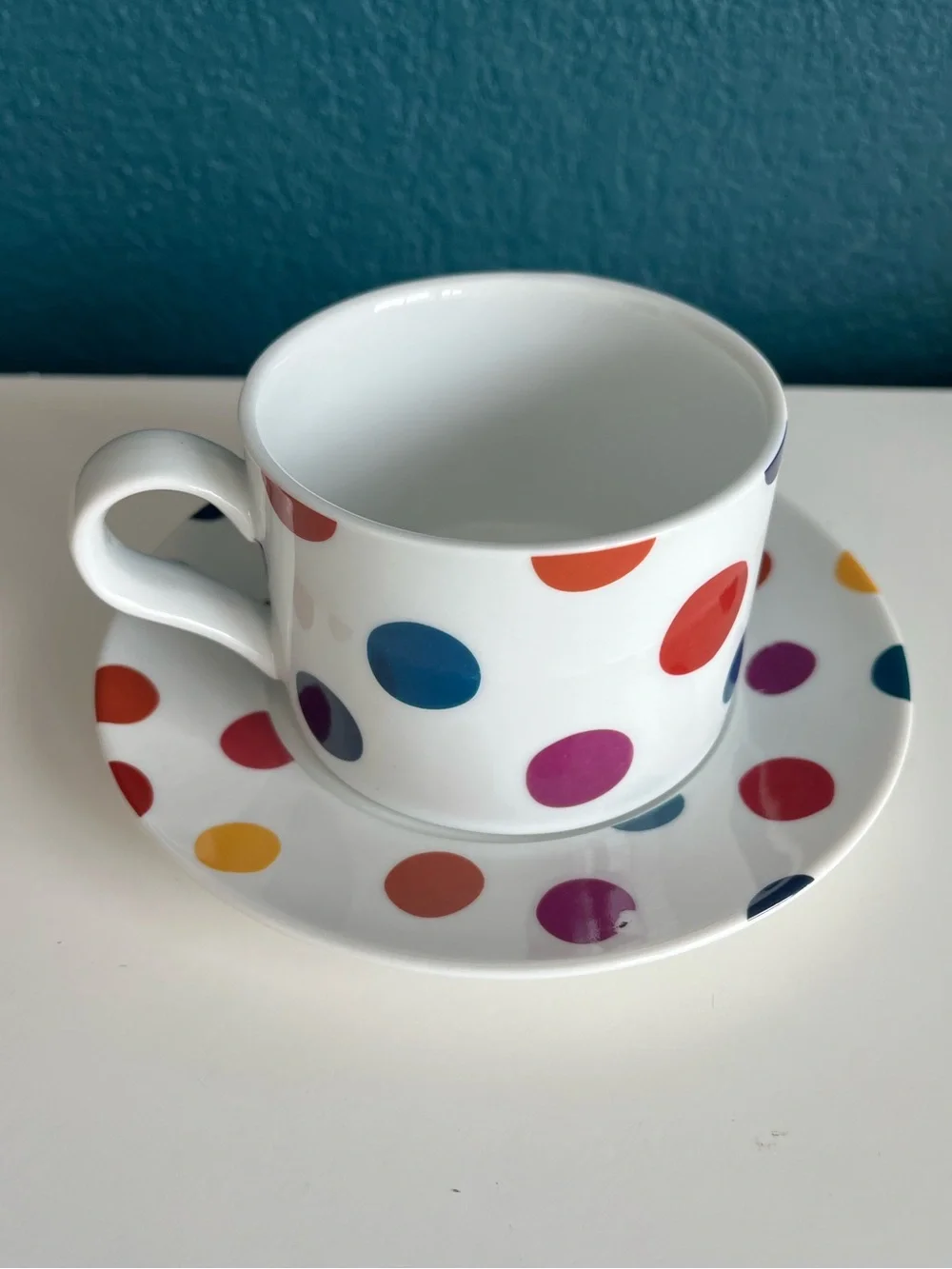 World Market Stackable Polka-Dot Tea Set with Teapot Teacups & Saucers